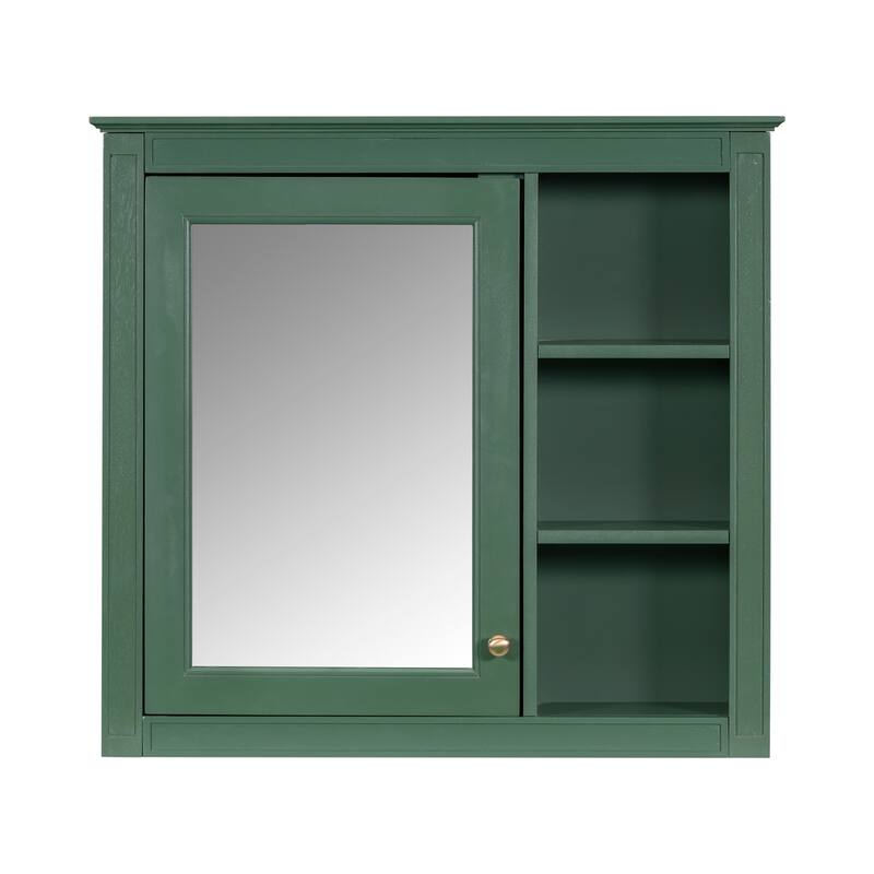 30'' x 28'' Wall Mounted Bathroom Storage Cabinet, Modern Bathroom Wall Cabinet with Mirror,Mirror Cabinet with 3 Open Shelves