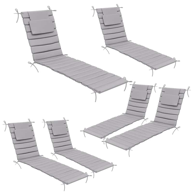 Outdoor Chaise Lounge Cushions Patio Sun Lounger Pad with Straps and Headrest - 70.87 inches long - Light Grey - 6PC