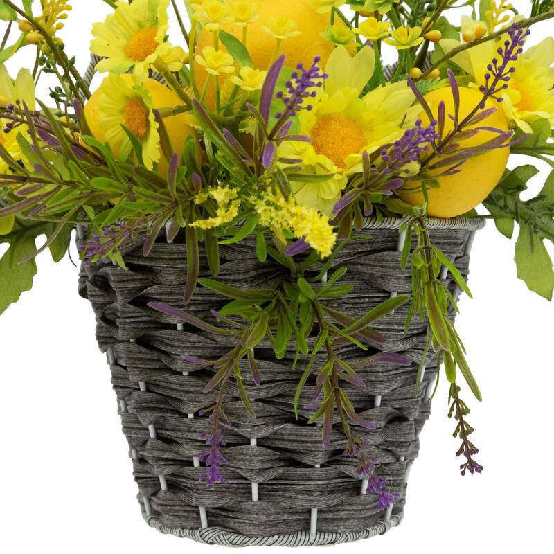 Lemon and Daisy Hanging Spring Wall Basket - 12" - Yellow