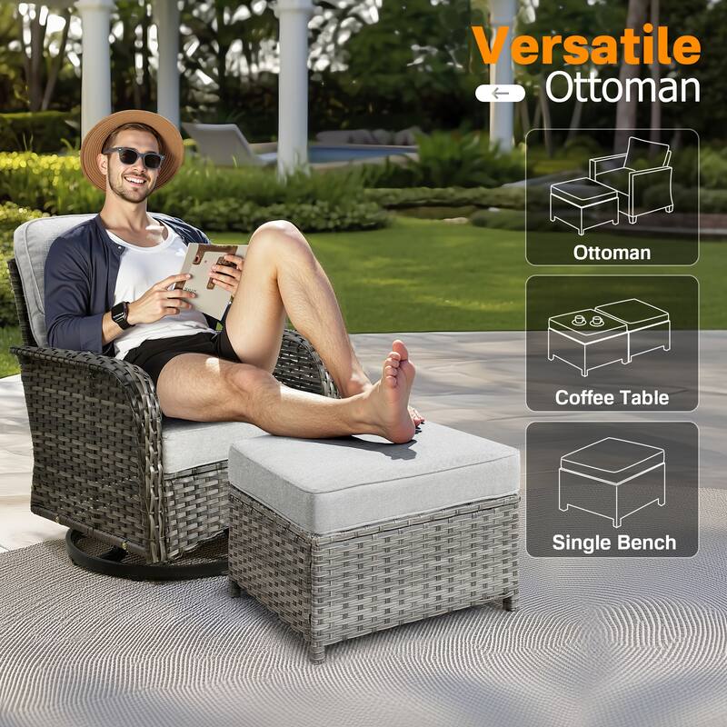 OVIOS 7-piece Patio Wicker Swivel Rocking Chair Set With Fire Pit
