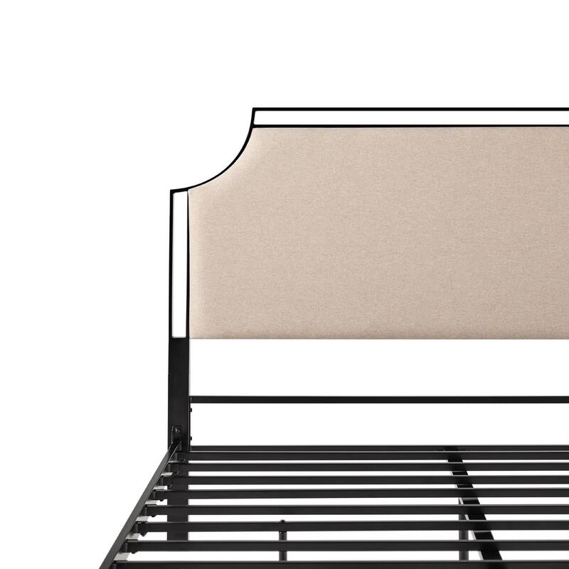 Classic Upholstered Queen Metal Bedframe with Removable Insert, Fire Resistant