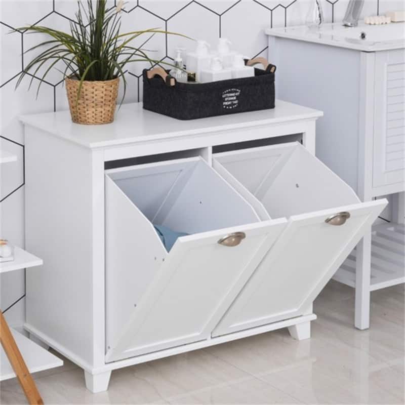 White Tilt Out Laundry Sorter Bathroom Storage Cabinet