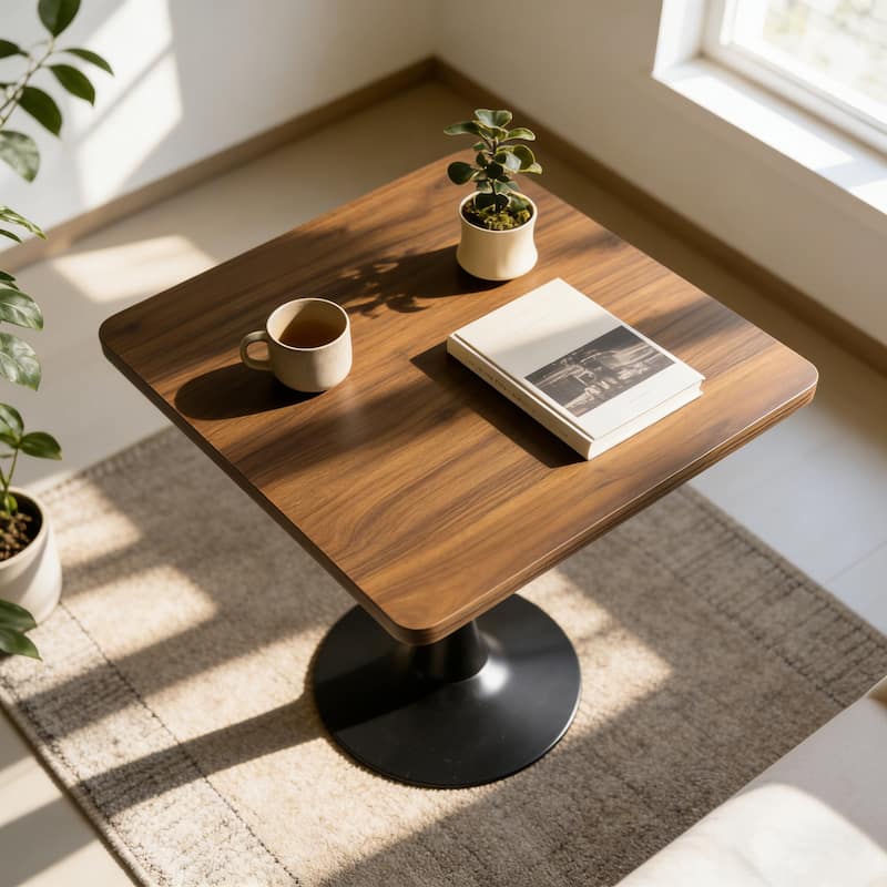 Square Dining Table, 27.6" Tulip Table with Thickened Edge Decor Tabletop & Metal Pedestal, Mid Century Modern Bistro Table