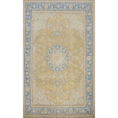 Hand Knotted Oriental 100% Wool Carpet Traditional Floral Yellow & Gold Kerman Area Rug - 13' 5'' X 9' 3''