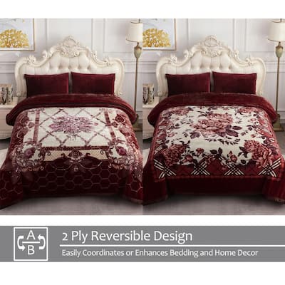 2 Ply A&B Printed Raschel Bed Blanket 85" x 95"-10 Pounds