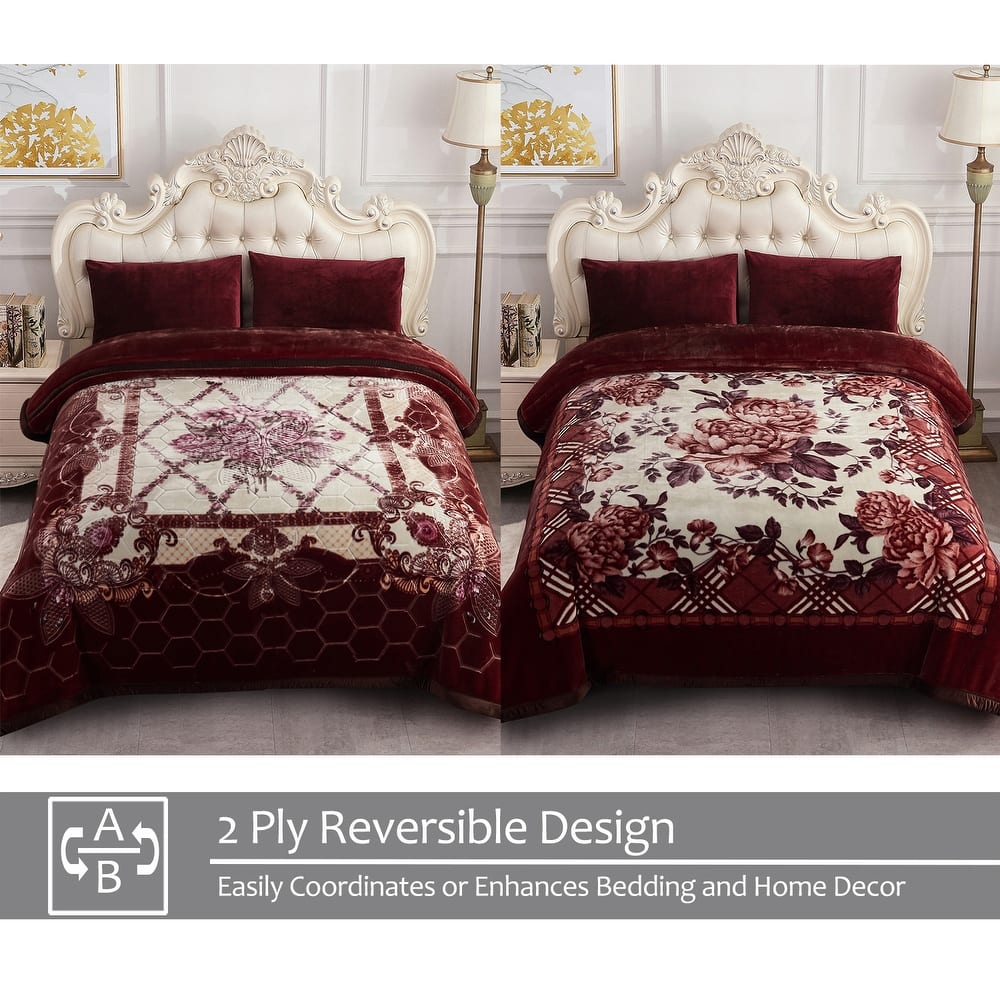 2 Ply A&B Printed Raschel Bed Blanket 85" x 95"-10 Pounds