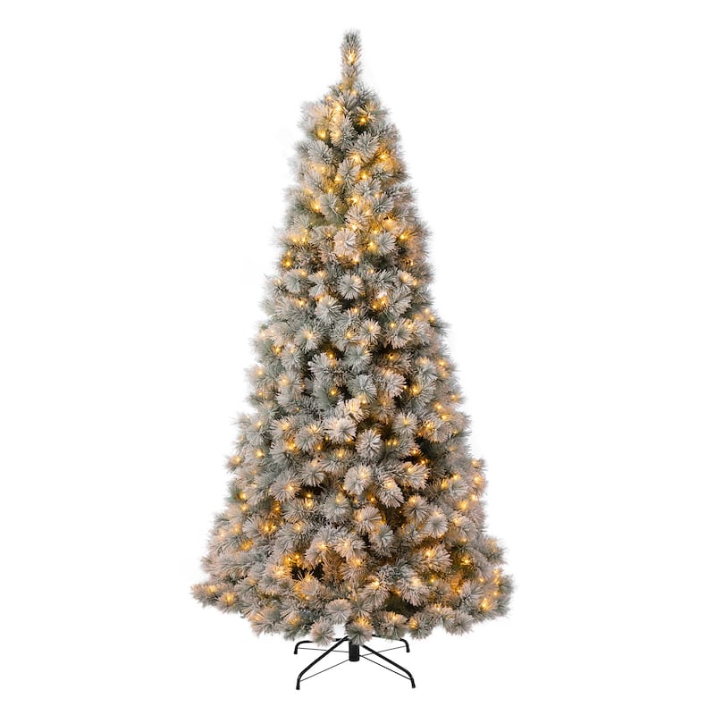 Glitzhome 6FT/7.5FT/9FT Warm White or Multi-Colored Pre-Lit Flocked Pine Artificial Christmas Tree