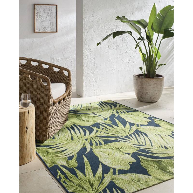 Livabliss Warsaw Tropical Indoor / Outdoor Area Rug - Light Green - 6'7" x 9'
