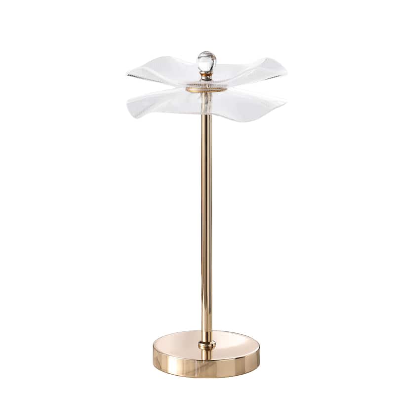 HomeRoots 18" Gold Bedside LED Lamp With Clear Acrylic Novelty Wavy Shade - 9