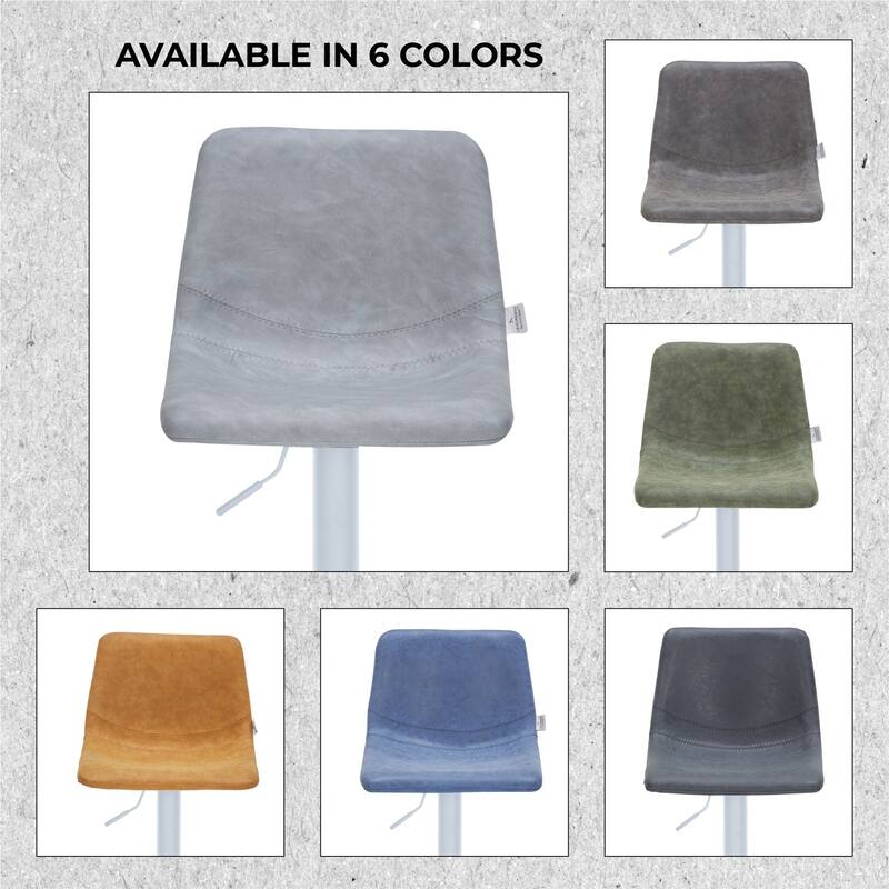 Adjustable Height Bar Stool in Leather Upholstery With White Iron Base Tilbury Collection