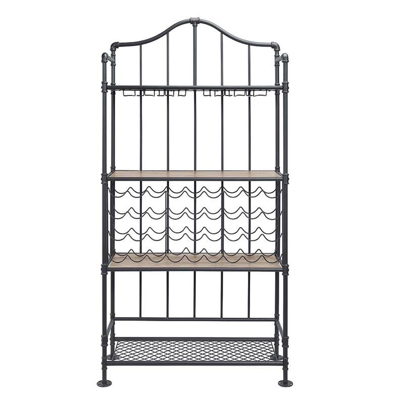 Metal Frame Wine Shelf in Oak and Sandy Black Finish