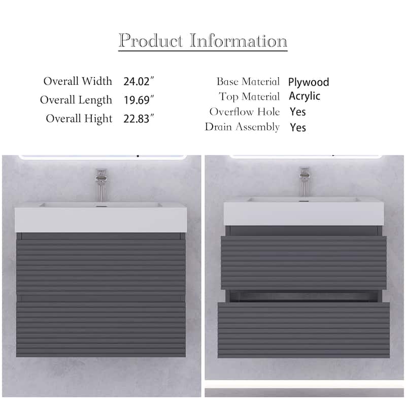 Wall-Mounted Bathroom Vanity in Gray with Undermount Sink without Faucet