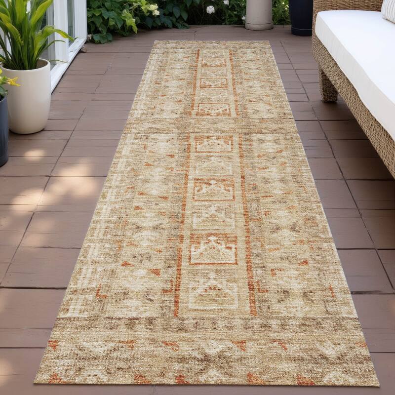 Machine Washable Indoor/Outdoor Global Traditional Chantille Rug - Paprika - 2'3" x 7'6"