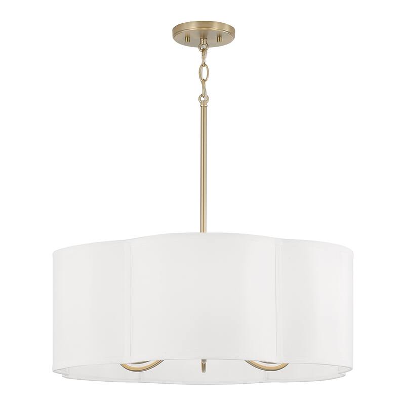 24" W x 9" H 6-Light Pendant in Matte Brass with White Fabric Shade - 24"W x 9"H - 24"W x 9"H - Matte Brass