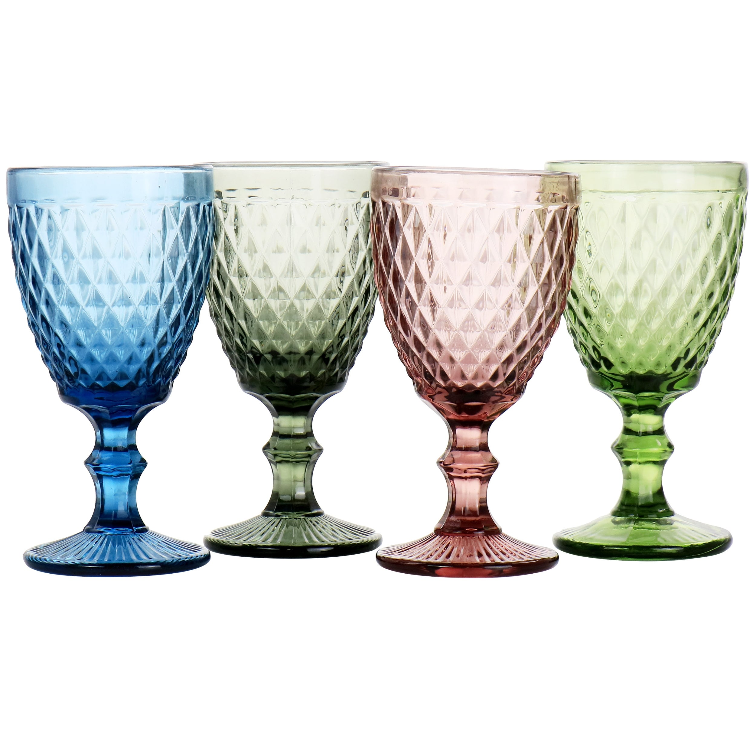 Modern Style Glassware Jewels 12 Oz Multicolor Goblet Wine glasses 4pc Set 