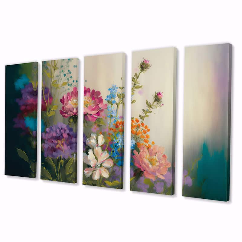 Designart "Painted Blossoming Wildflowers III" Floral Bouquet Multipanel Wall Art Living Room