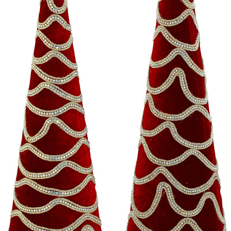 18-24" Velvet With Jewel Cone Tree Set of 2