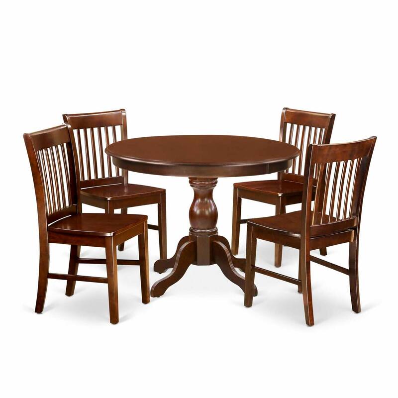 HomeStock 5-Piece Mahogany Finish Solid Wood Top Dining table with 4 Chairs