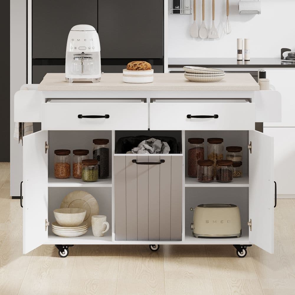 Kitchen Island with Trash Can Storage Cabinet, Kitchen Cart
