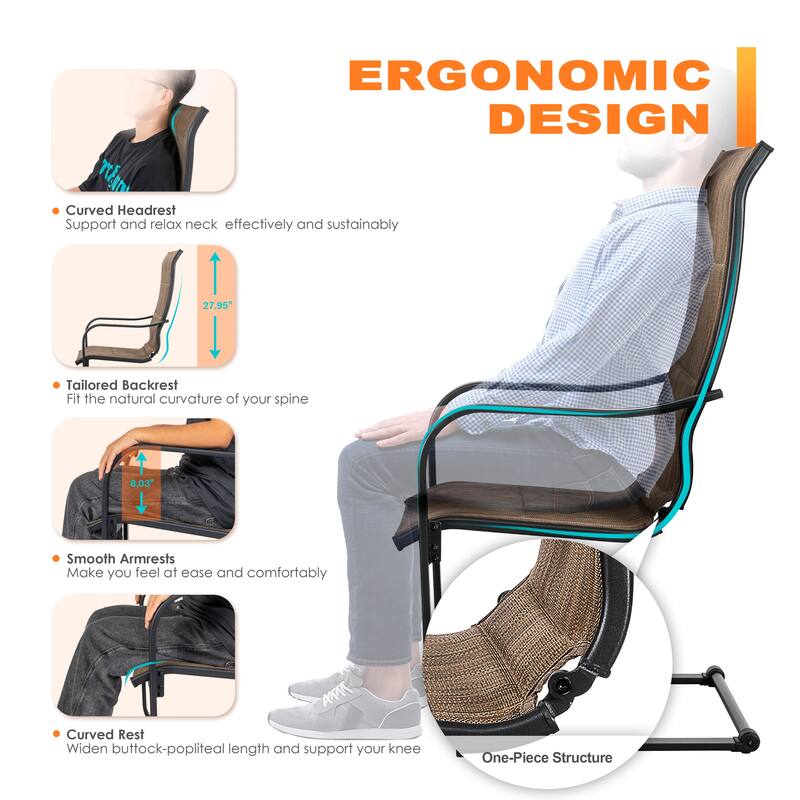 Textilene Patio Dining Chair Set of 2, Powder-coated Iron Fram