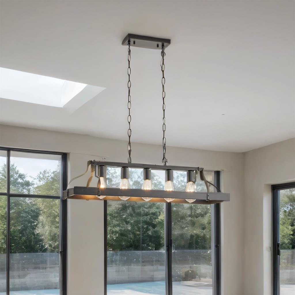 34" Black 5-Light Industrial Chandelier - Adjustable Pendant