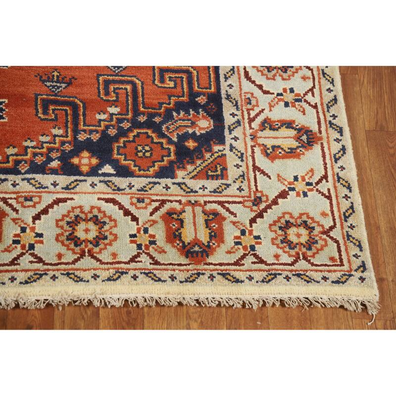 Orange Geometric Viss Indian Area Rug Handmade Wool Carpet - 5'2" x 8'0"