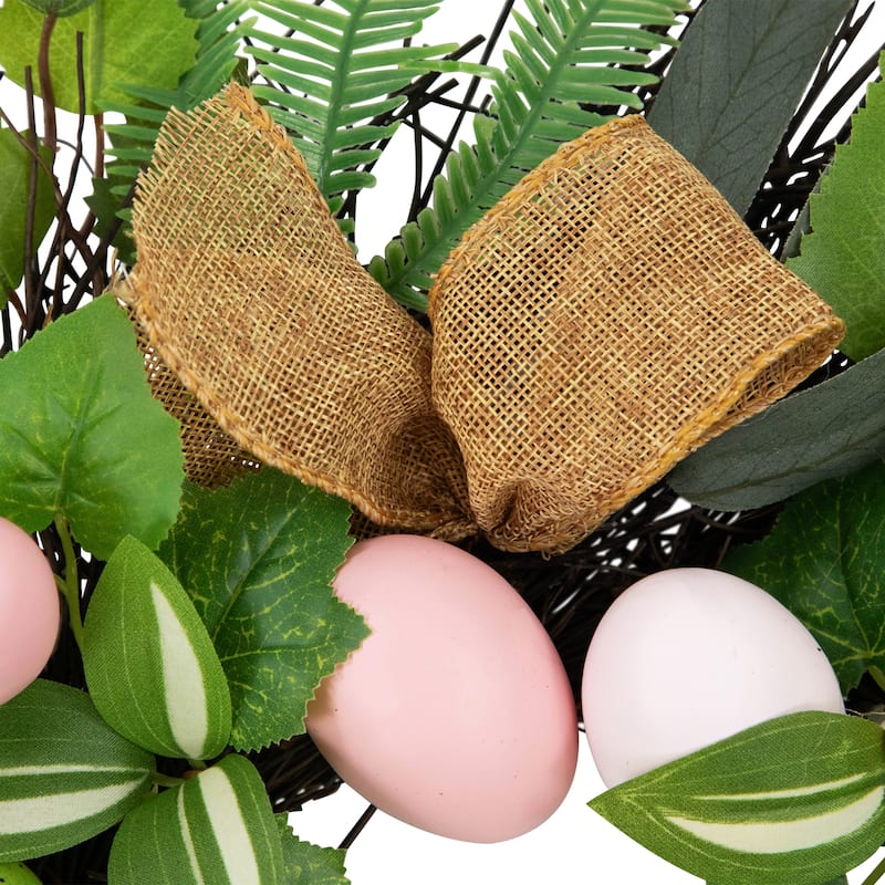 Easter Egg and Burlap Ribbon Mixed Foliage Twig Wreath - 22"
