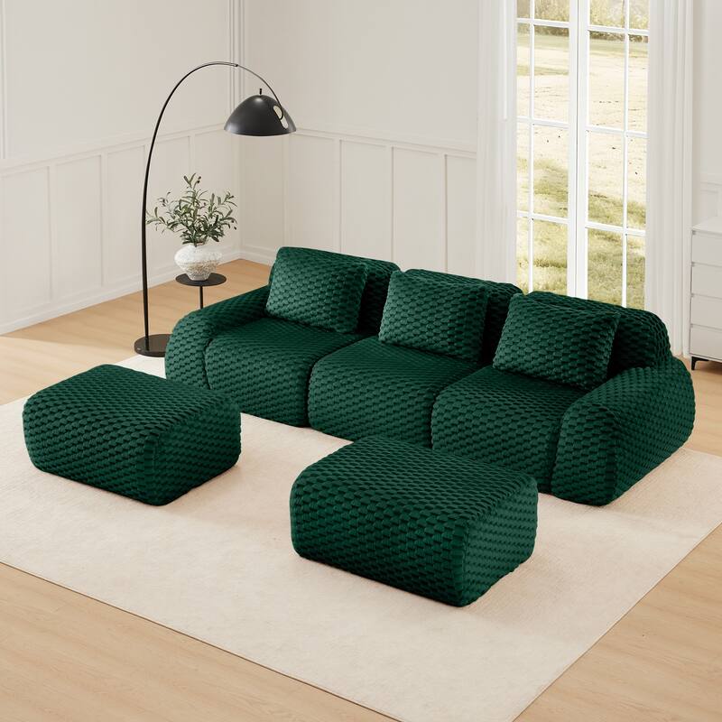 Roomfitters 114 Inch Modular Sectional Sofa, Oversized Flannelette 3-Seater, Green