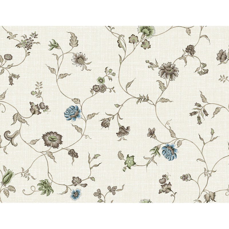 Seabrook Designs Florale Trail Nonwoven Unpasted Wallpaper - 27 in. W x 27 ft. L - Greige & Blue Bell