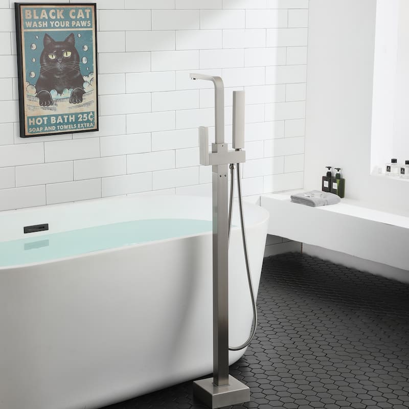 Freestanding Bathtub Faucet, Floor Mount Bathtub Filler with Handheld Shower