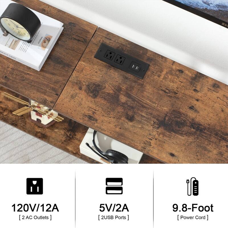 Console Table with Outlets for Entryway, Sofa Table with Wood Shelves, Industrial Entryway Table Foyer Table