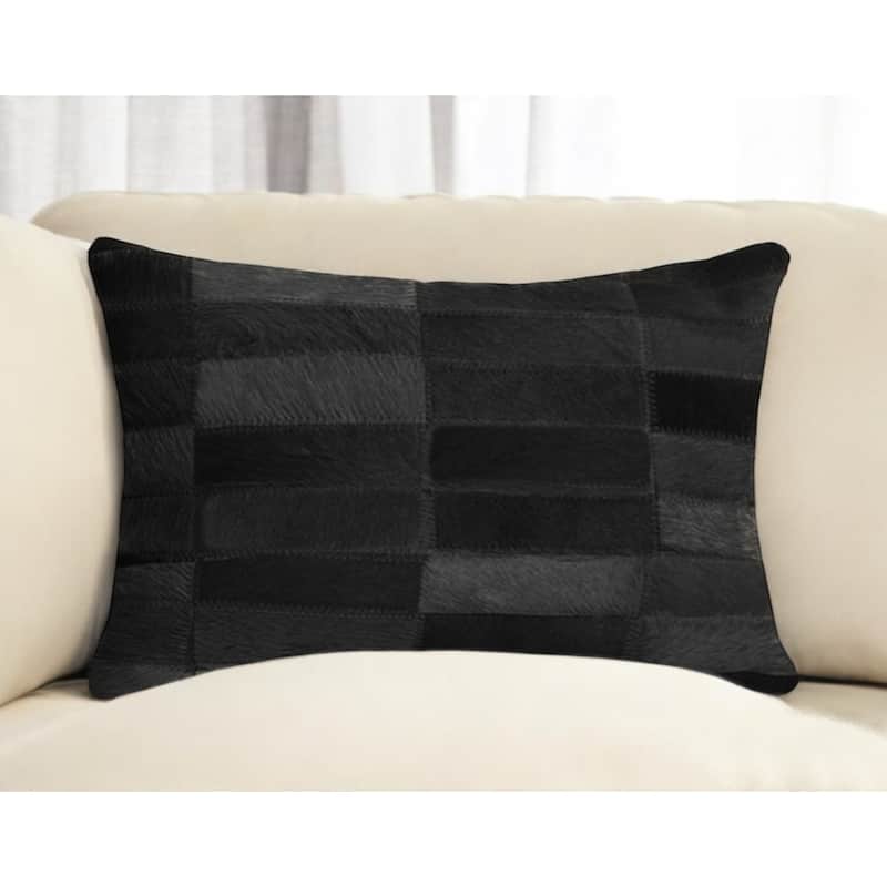 12" X 20" Black Patchwork Cowhide Lumbar Throw Pillow - Single - Specialty