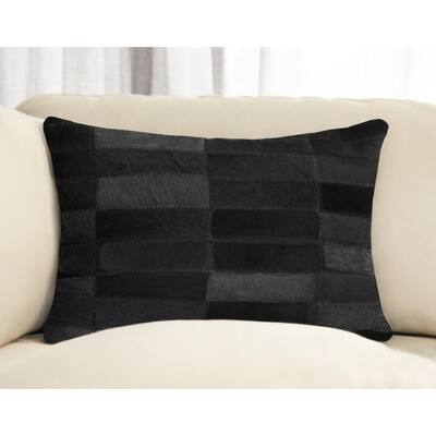12" X 20" Black Patchwork Cowhide Lumbar Throw Pillow