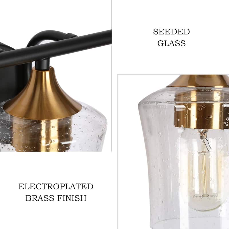 Modern Black Gold 2/3/4-Light Linear Bathroom Vanity Lights with Seeded Glass