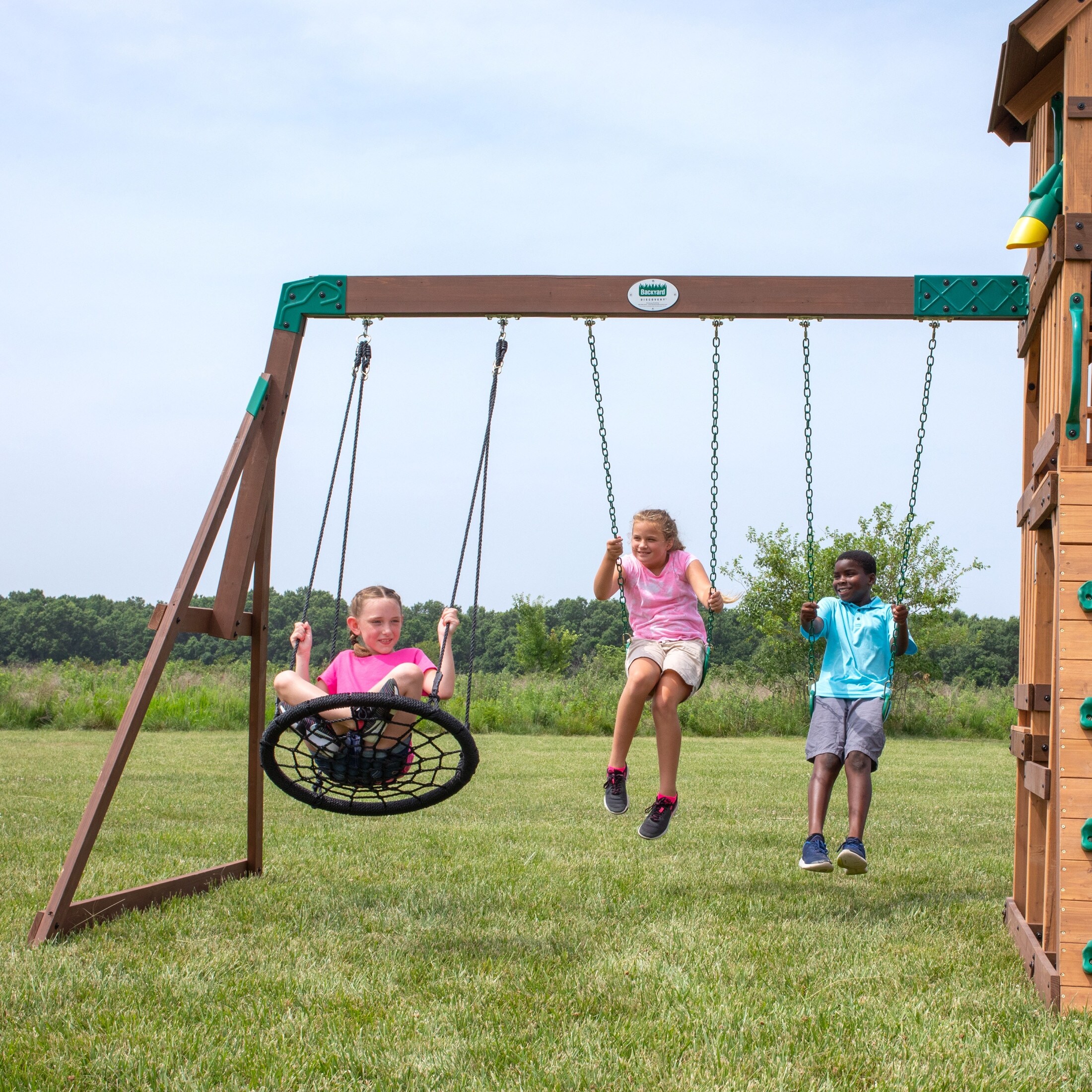 Backyard Discovery Highlander Cedar Wood Swing Set, 3-Story