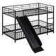 preview thumbnail 46 of 70, Metal Bunk Bed with Slide and Door, Twin Over Twin/Full Over Full Low Bunk Bedframe with Fence Guardrails and Ladder for 2 Kids