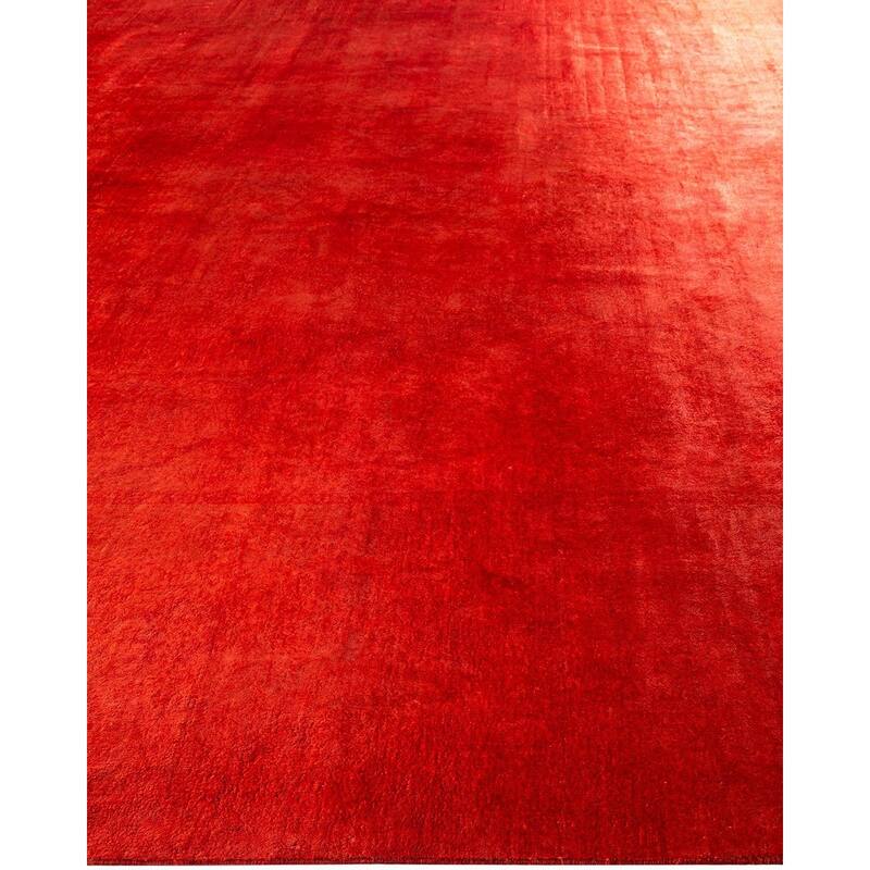 Overton Hand Knotted Wool Vintage Inspired Modern Contemporary Overdyed Red Area Rug - 12' 0" x 18' 9"