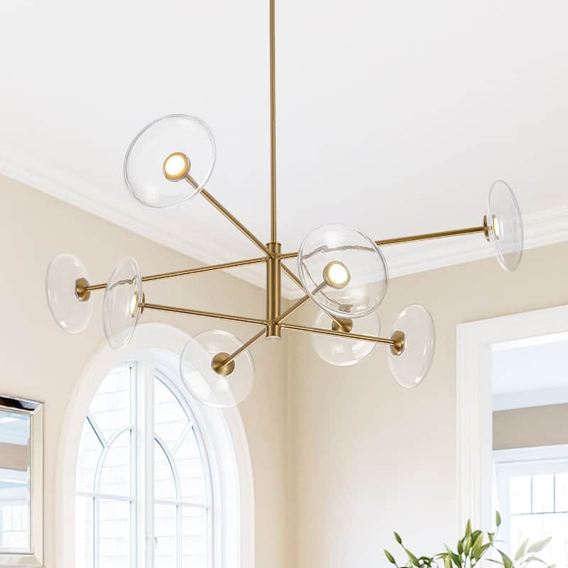 Mid-Century 8-Light Disc Glass Dimmable LED Sputnik Chandelier - N/A - Brass