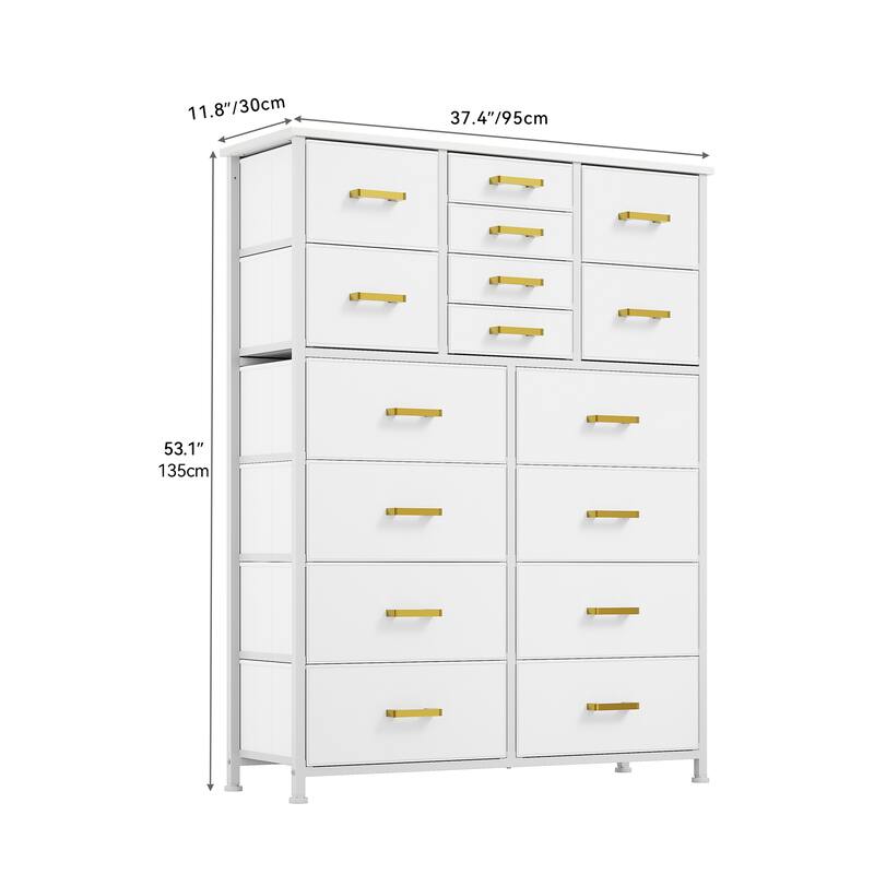 Moasis 16-drawer Dresser Chest with Metal Frame, Wood Tabletop