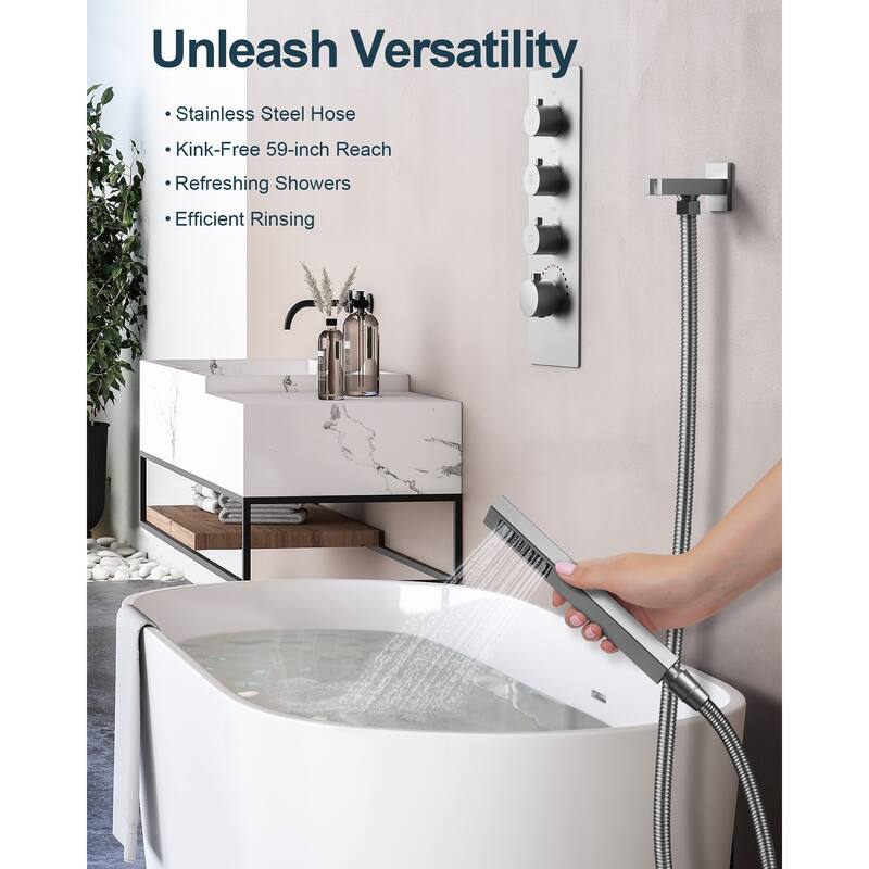 GRANDJOY LED 12" Rainfall Shower System Dual Shower Heads with 2-Handle Bathroom Sink Faucets Combo Set
