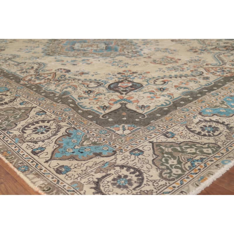Distressed Tabriz Persian Rug Handmade Floral Wool Carpet - 9'5" x 12'4"