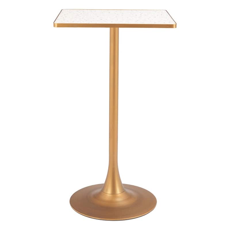 HomeRoots 24" Beige and Gold Faux Terrazzo and Steel Square Bar Table - 24.00 in. x 41.70 in. x 24.00 in.
