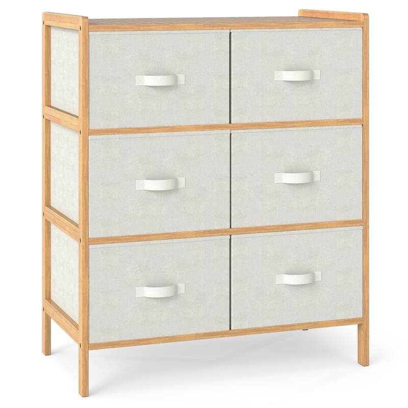 6-Drawer Wicker Dresser with Fabric Drawers Raised Legs Anti-Slip Feet for Home Organization