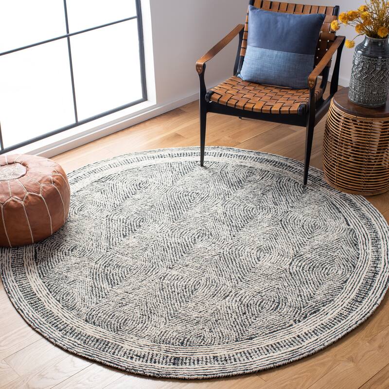 SAFAVIEH Handmade Abstract Leonide Modern Wool Rug - 4' Round - Ivory/Charcoal