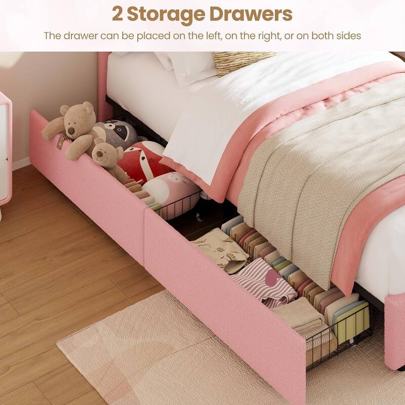 Velvet Upholstered Platform Bed Frame, with 2 Storage Drawers