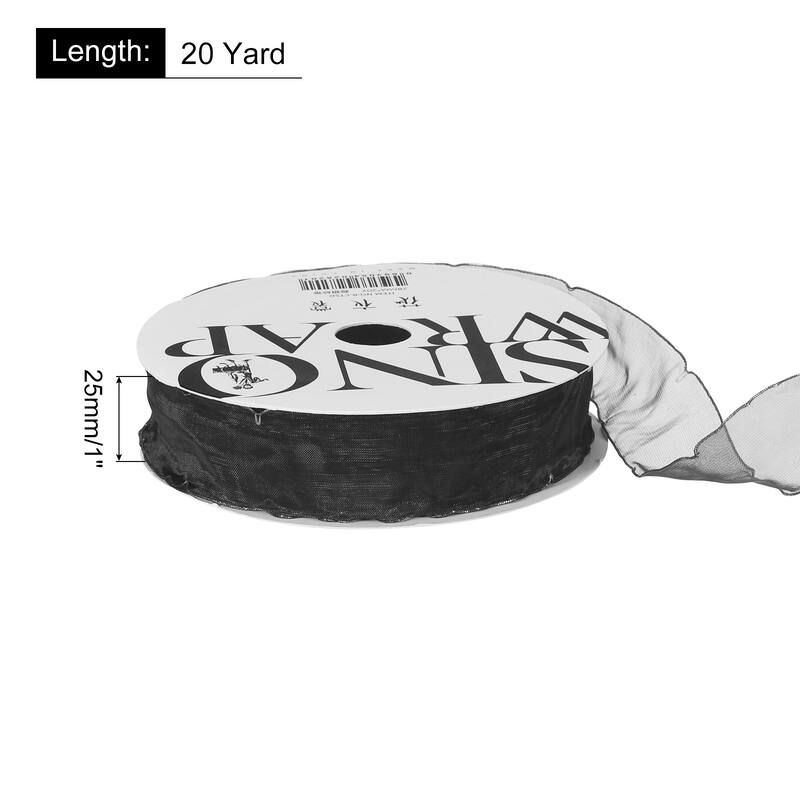 1 Inch 20 Yard Sheer Organza Ribbon Shimmer Chiffon Tulle Ribbons - Black