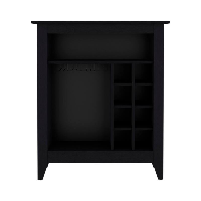 Black Wengue Finish Bar Cabinet with 6 Wine Cubbies, Open Shelf, and Interior Storage for Glasses