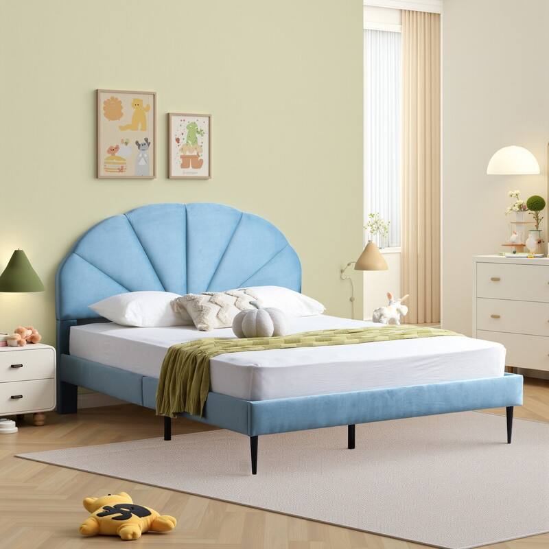 Upholstered Bed with Unique Seashell Headboard