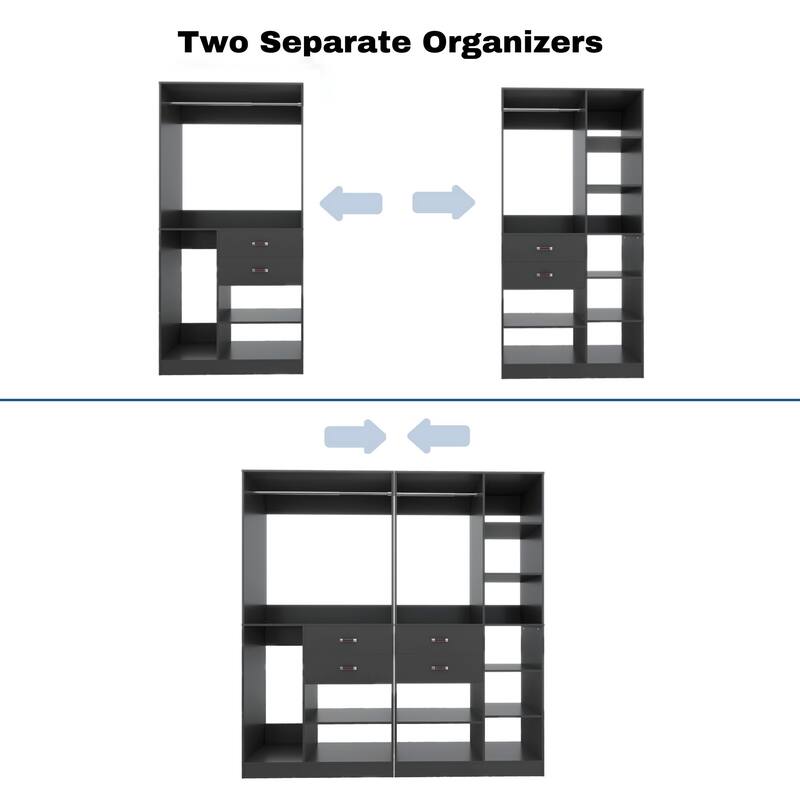 79''W Set of 2 Freestanding Closet System with Drawers, Reversible Wardrobe for Walk-in/ Reach-in Closet