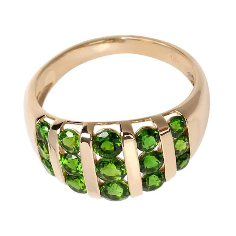 Yellow Gold Over Sterling Silver 3.5mm Round Chrome Diopside Cocktail Ring